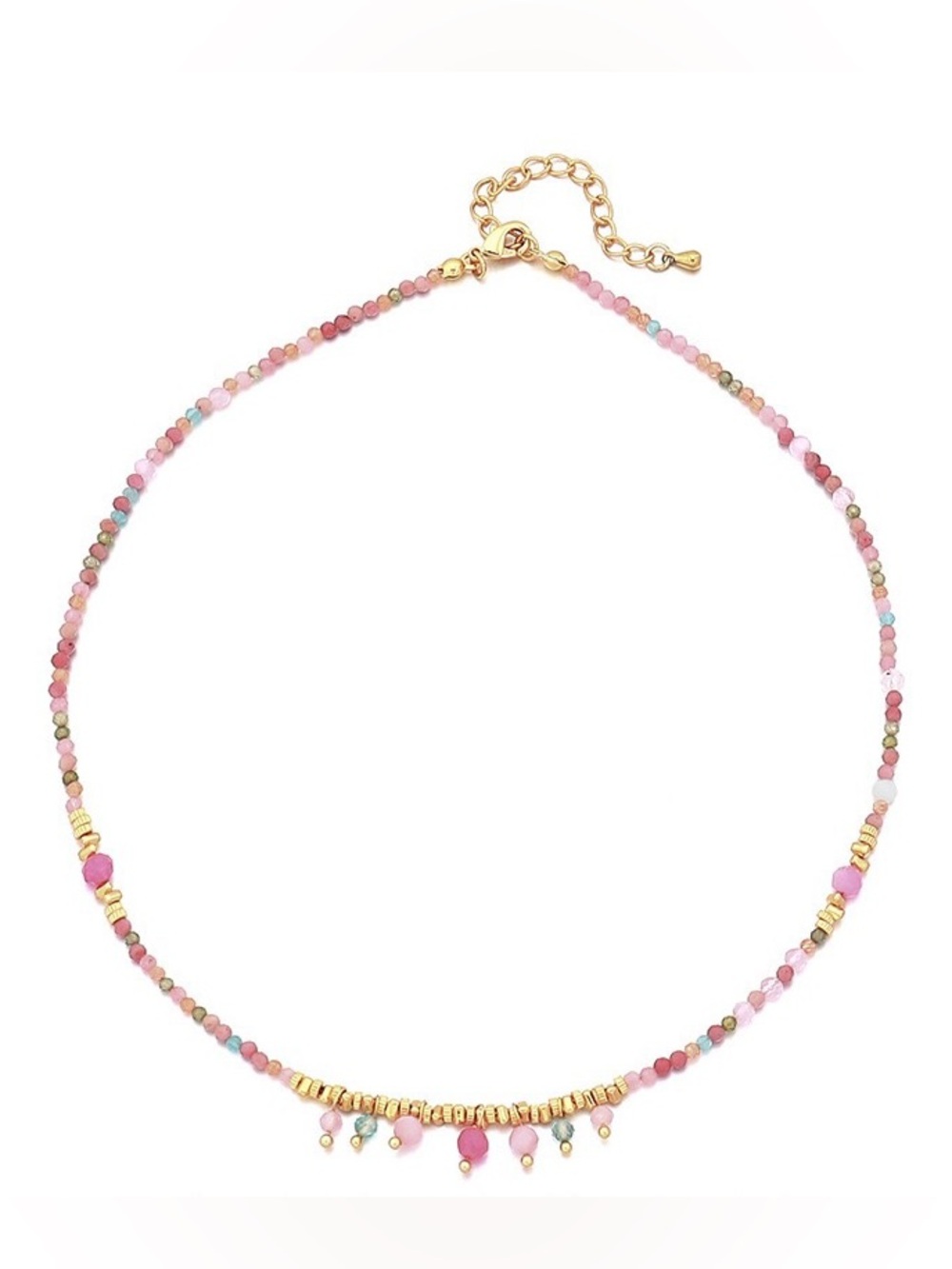 Pink Tourmaline & Natural Gemstone Beaded Necklace 18K Gold-filled